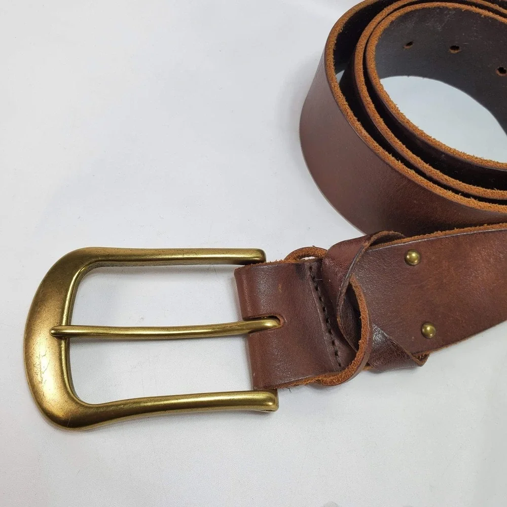 Vintage 90s GAP Brown Genuine Leather Brass Buckle Belt XL Made in USA 40-42